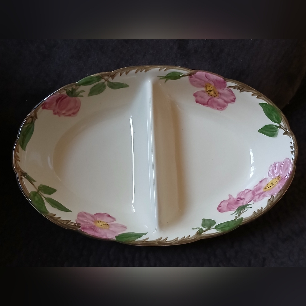 Vintage Franciscan Desert Rose Earthenware Oval Divided Serving Dish Bowl